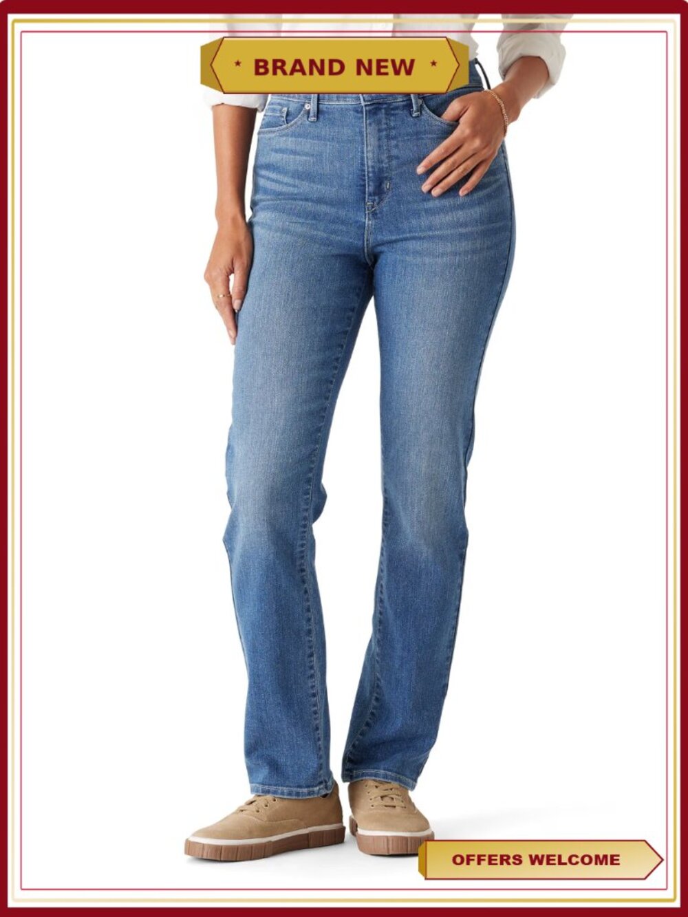Women's High Rise Straight Leg Stretch Denim Jeans